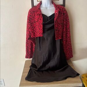 Red Leopard Print Jacket and Black Dress